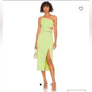 Likely Philippa asymmetric cutout lime green midi dress